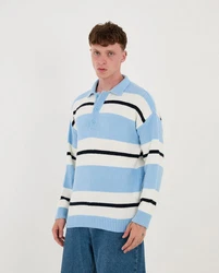 Denim Distriqt Strickpullover Herren Strick Polokragen Pullover in Loose Fit Blau
