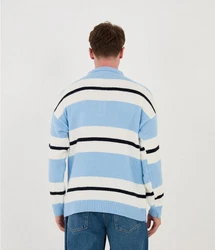 Denim Distriqt Strickpullover Herren Strick Polokragen Pullover in Loose Fit Blau
