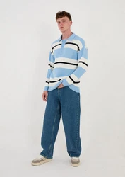 Denim Distriqt Strickpullover Herren Strick Polokragen Pullover in Loose Fit Blau