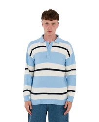 Denim Distriqt Strickpullover Herren Strick Polokragen Pullover in Loose Fit Blau