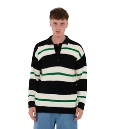 Strickpullover Herren Strick Polokragen Pullover in Loose Fit Schwarz S