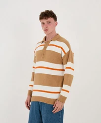 Denim Distriqt Strickpullover Herren Strick Polokragen Pullover in Loose Fit Camel