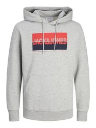 Jack & Jones Kapuzensweatshirt JJNOLAN SWEAT HOOD Grau/Rot/Hellgrau
