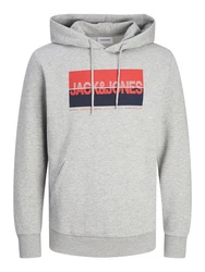 Jack & Jones Kapuzensweatshirt JJNOLAN SWEAT HOOD Grau/Rot/Hellgrau