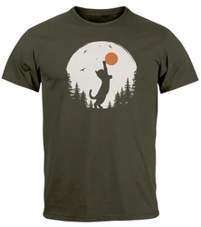 Neverless Print-Shirt Herren T-Shirt Frontprint Katze Silhouette Dunkelgrün/Grün/Braun/Khaki