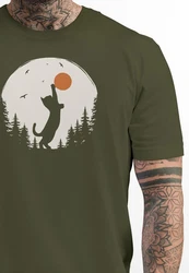 Neverless Print-Shirt Herren T-Shirt Frontprint Katze Silhouette Dunkelgrün/Grün/Braun/Khaki