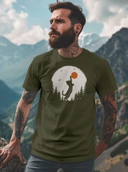 Neverless Print-Shirt Herren T-Shirt Frontprint Katze Silhouette Dunkelgrün/Grün/Braun/Khaki