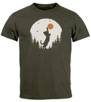 Neverless Print-Shirt Herren T-Shirt Frontprint Katze Silhouette Dunkelgrün/Grün/Braun/Khaki