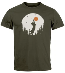 Neverless Print-Shirt Herren T-Shirt Frontprint Katze Silhouette Dunkelgrün/Grün/Braun/Khaki