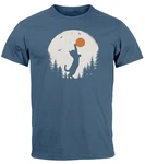 Neverless Print-Shirt Herren T-Shirt Frontprint Katze Silhouette Blau/Dunkelblau/Grau