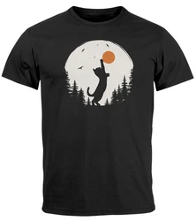 Neverless Print-Shirt Herren T-Shirt Frontprint Katze Silhouette Schwarz/Grau/Orange