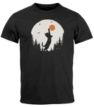 Neverless Print-Shirt Herren T-Shirt Frontprint Katze Silhouette Schwarz/Grau/Orange
