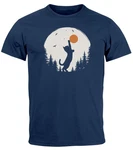 Neverless Print-Shirt Herren T-Shirt Frontprint Katze Silhouette Dunkelblau/Blau