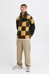 !Solid Troyer Halfzip Fleecejacke Dunkelgrün/Braun/Mischfarben