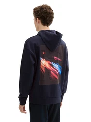TOM TAILOR Denim Sweatshirt Hoodie mit Print neonblau/dunkelblau/hellrot/schwarz