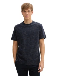 TOM TAILOR T-Shirt mit Brusttasche in Melange Optik camel/navy/hellblau
