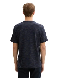 TOM TAILOR T-Shirt mit Brusttasche in Melange Optik camel/navy/hellblau
