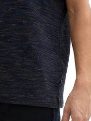 TOM TAILOR T-Shirt mit Brusttasche in Melange Optik camel/navy/hellblau