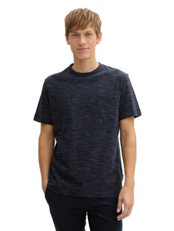 TOM TAILOR T-Shirt mit Brusttasche in Melange Optik camel/navy/hellblau TOM TAILOR T-Shirt mit Brusttasche in Melange Optik camel/navy/hellblau