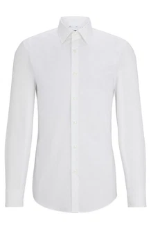 BOSS Langarmhemd Slim-Fit Hank Hemd Weiß/Grau/Creme