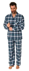 Normann Pyjama Herren Flanell Schlafanzug Blau/Hellblau