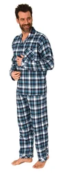 Normann Pyjama Herren Flanell Schlafanzug Blau/Hellblau