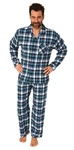 Normann Pyjama Herren Flanell Schlafanzug Blau/Hellblau