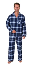 Normann Pyjama Herren Flanell Schlafanzug Blau/Dunkelblau/Hellblau
