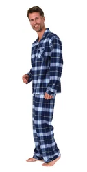Normann Pyjama Herren Flanell Schlafanzug Blau/Dunkelblau/Hellblau