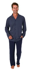 Normann Herren Langarm Pyjama zum Durchknöpfen Blau/Dunkelblau/Grau
