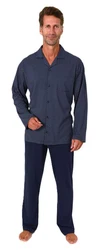 Normann Herren Langarm Pyjama zum Durchknöpfen Blau/Dunkelblau/Grau