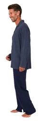 Normann Herren Langarm Pyjama zum Durchknöpfen Blau/Dunkelblau/Grau
