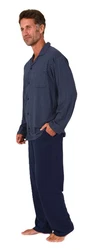 Normann Herren Langarm Pyjama zum Durchknöpfen Blau/Dunkelblau/Grau