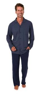 Normann Herren Langarm Pyjama zum Durchknöpfen Blau/Dunkelblau/Grau