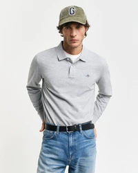 GANT Poloshirt Regular Shield Longsleeve Pique Rugger Nautical Stripe Grau/Hellgrau