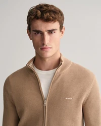 Gant Strickjacke COTTON PIQUE ZIP CARDIGAN Braun/Beige/Khaki