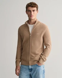 Strickjacke COTTON PIQUE ZIP CARDIGAN mit Logostickerei auf der Brust
