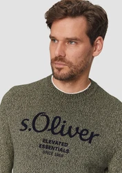 s.Oliver Strickpullover mit Logo in Melange-Optik Dunkelgrün/Grün