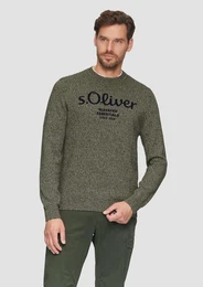 Strickpullover Strickpullover mit Logo in Melange-Optik Rippblende