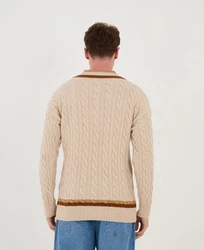 Denim Distriqt Strickpullover Lässiges V-Neck College Strick in Oversized Fit Beige