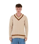 Denim Distriqt Strickpullover Lässiges V-Neck College Strick in Oversized Fit Beige