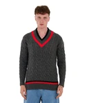 Denim Distriqt Strickpullover Lässiges V-Neck College Strick in Oversized Fit Antracite