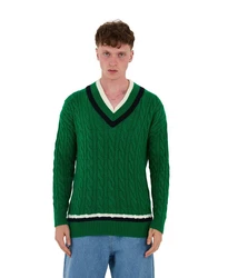 Denim Distriqt Strickpullover Lässiges V-Neck College Strick in Oversized Fit Grün