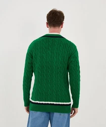 Denim Distriqt Strickpullover Lässiges V-Neck College Strick in Oversized Fit Grün