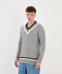 Denim Distriqt Strickpullover Lässiges V-Neck College Strick in Oversized Fit Grau