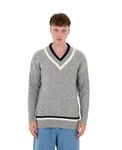 Denim Distriqt Strickpullover Lässiges V-Neck College Strick in Oversized Fit Grau