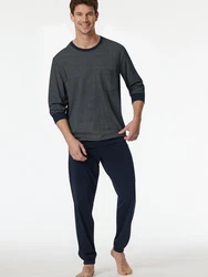 Schiesser Pyjama Schlafanzug Comfort Essentials Dunkelblau/Grau