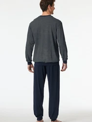 Schiesser Pyjama Schlafanzug Comfort Essentials Dunkelblau/Grau