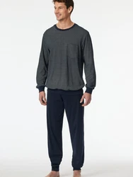 Schiesser Pyjama Schlafanzug Comfort Essentials Dunkelblau/Grau
