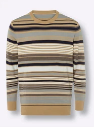 Sieh an! Strickpullover Rundhalspullover Mischfarben/Beige/Rot/Gelb